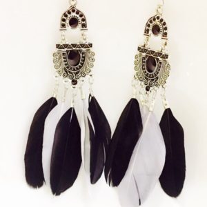 Bohemian-Style-Feather Earrings-Black-White-01